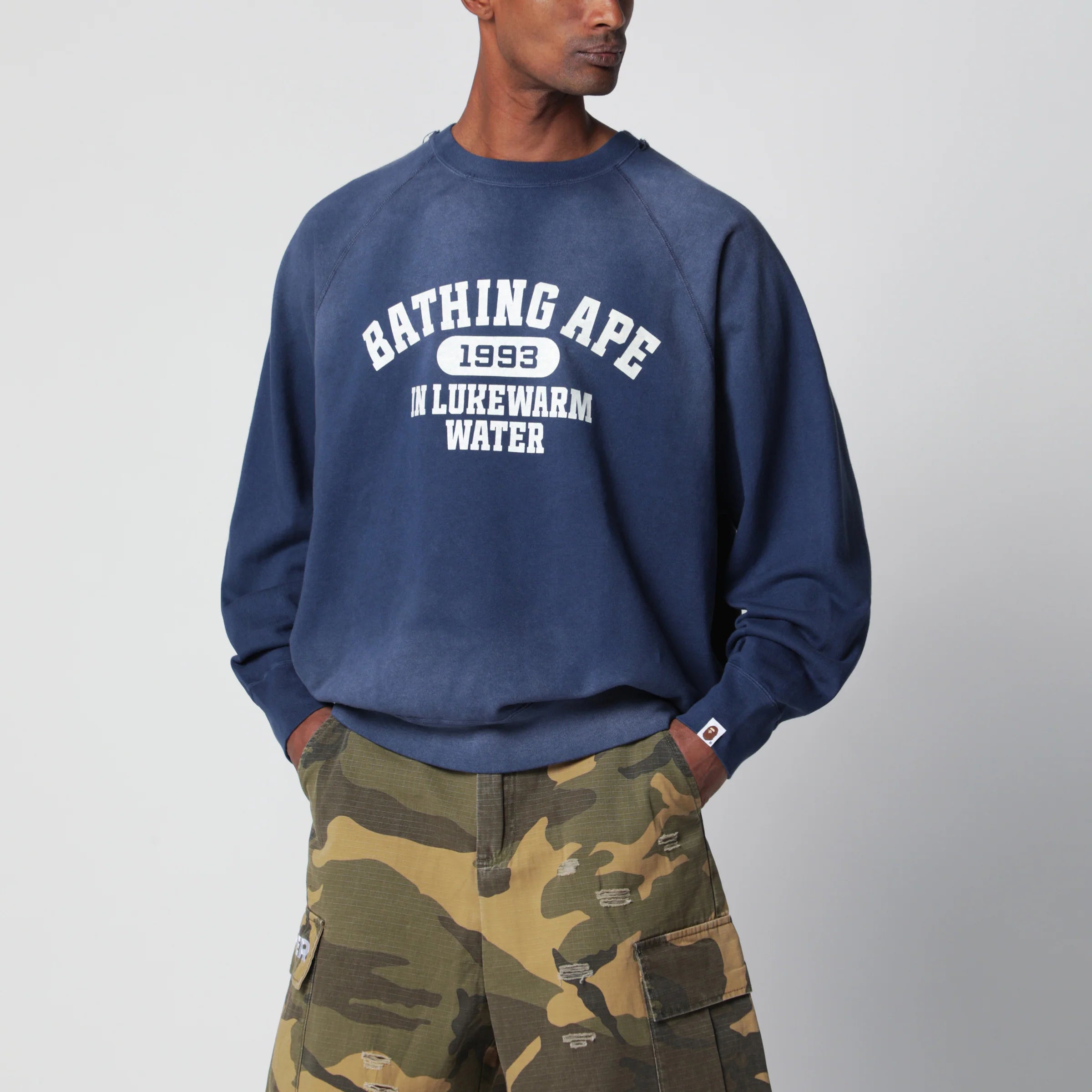 BAPE Faded Navy Sweatshirt — Logo Crewneck Topwear