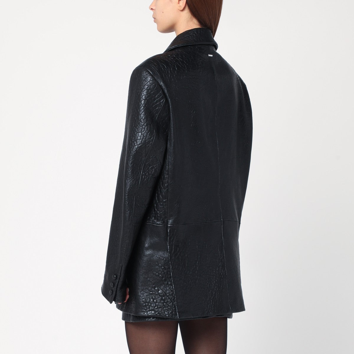 Cassell Black double-breasted leather jacket