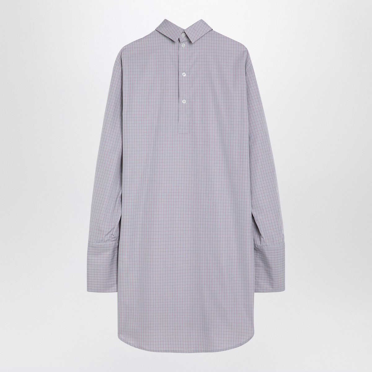 Chemise à col roulé en popeline à carreaux bleu clair Dries Van Noten