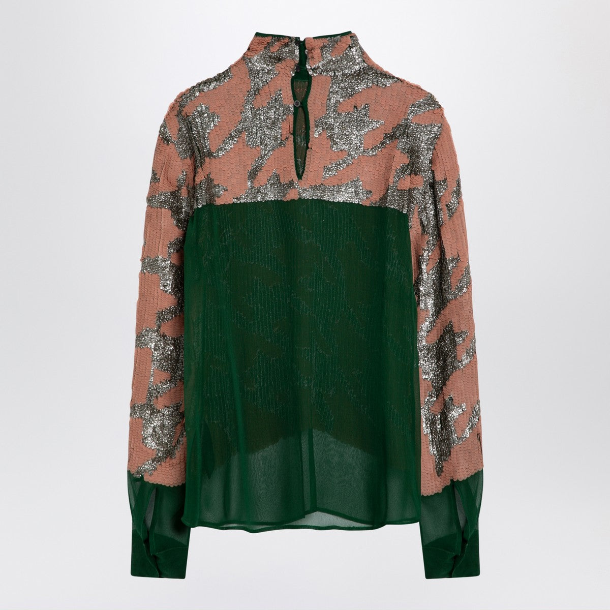 Dries Van Noten Green pink silver sequin blouse