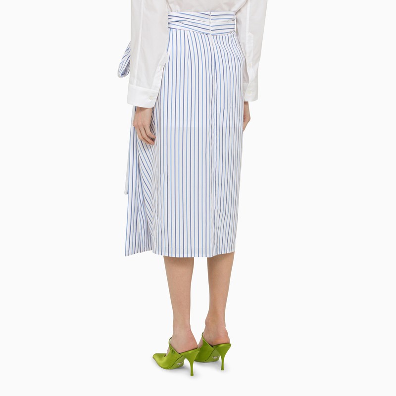 Dries Van Noten white striped blue cotton midi skirt