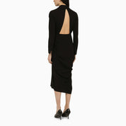 Dries Van Noten Black wool-blend draped midi dress