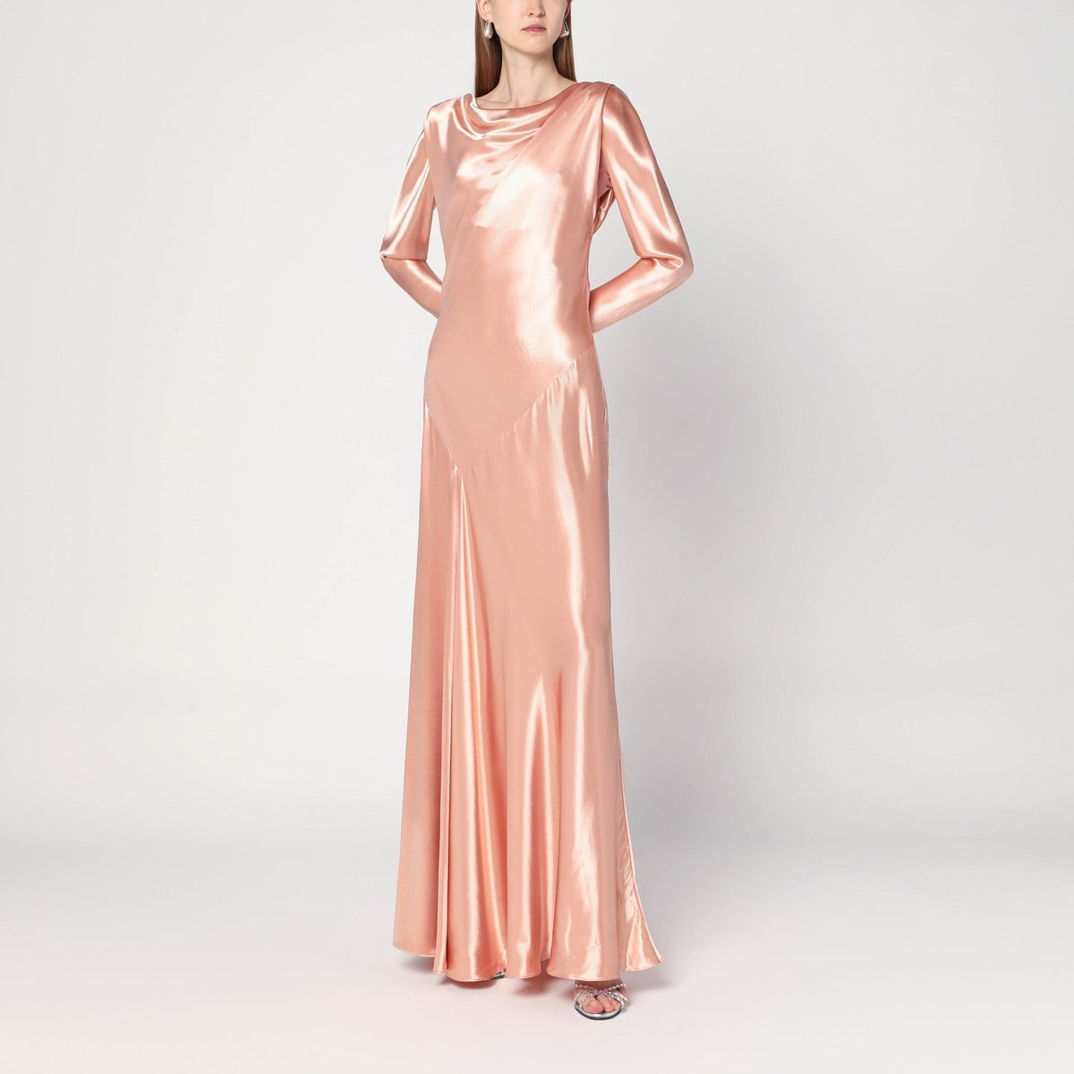 Alberta Ferretti Long pink dress in shiny satin