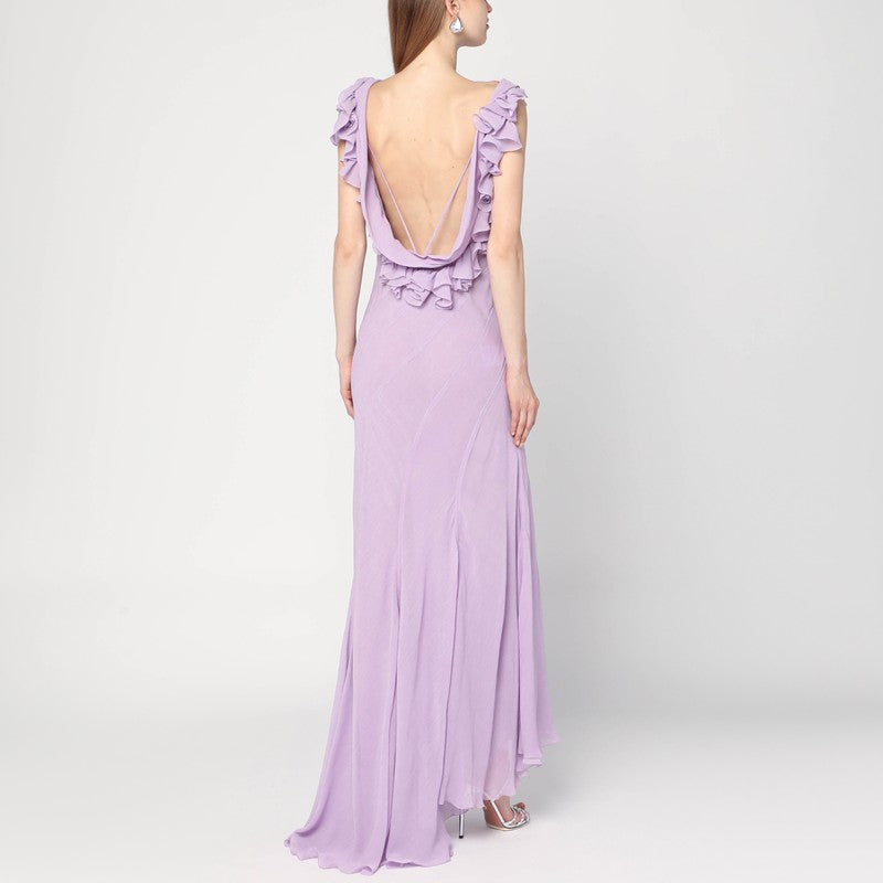 Robe longue Alberta Ferretti en viscose violet clair à volants