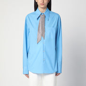 Chemise en coton bleu clair Giuseppe di Morabito avec foulard en strass