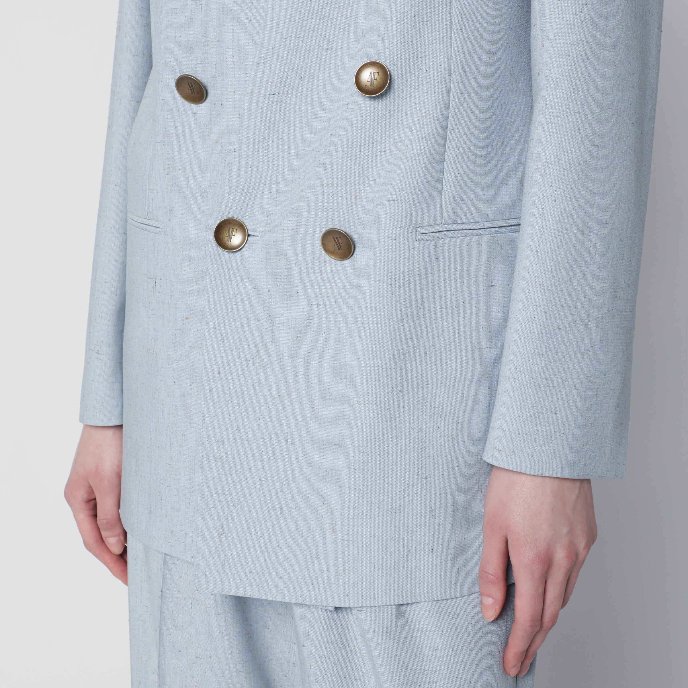 Alberta Ferretti Light blue double-breasted tweed jacket