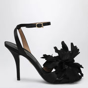 Ferragamo Black satin flower sandals