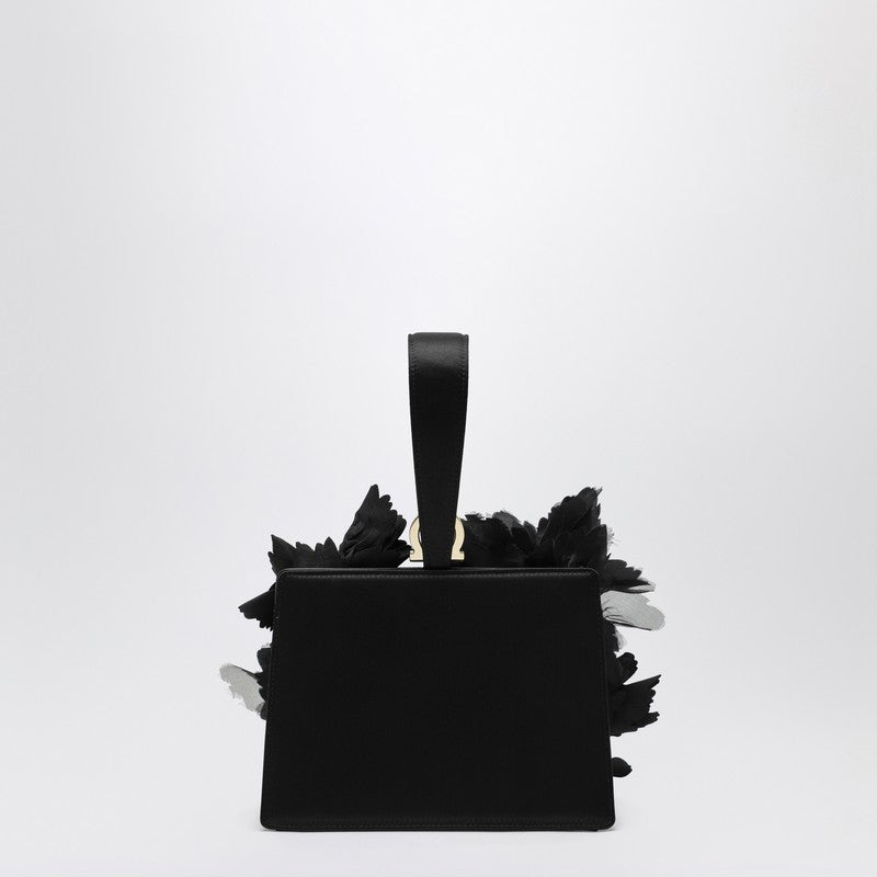 Mini pochette Ferragamo à fleurs noires en satin