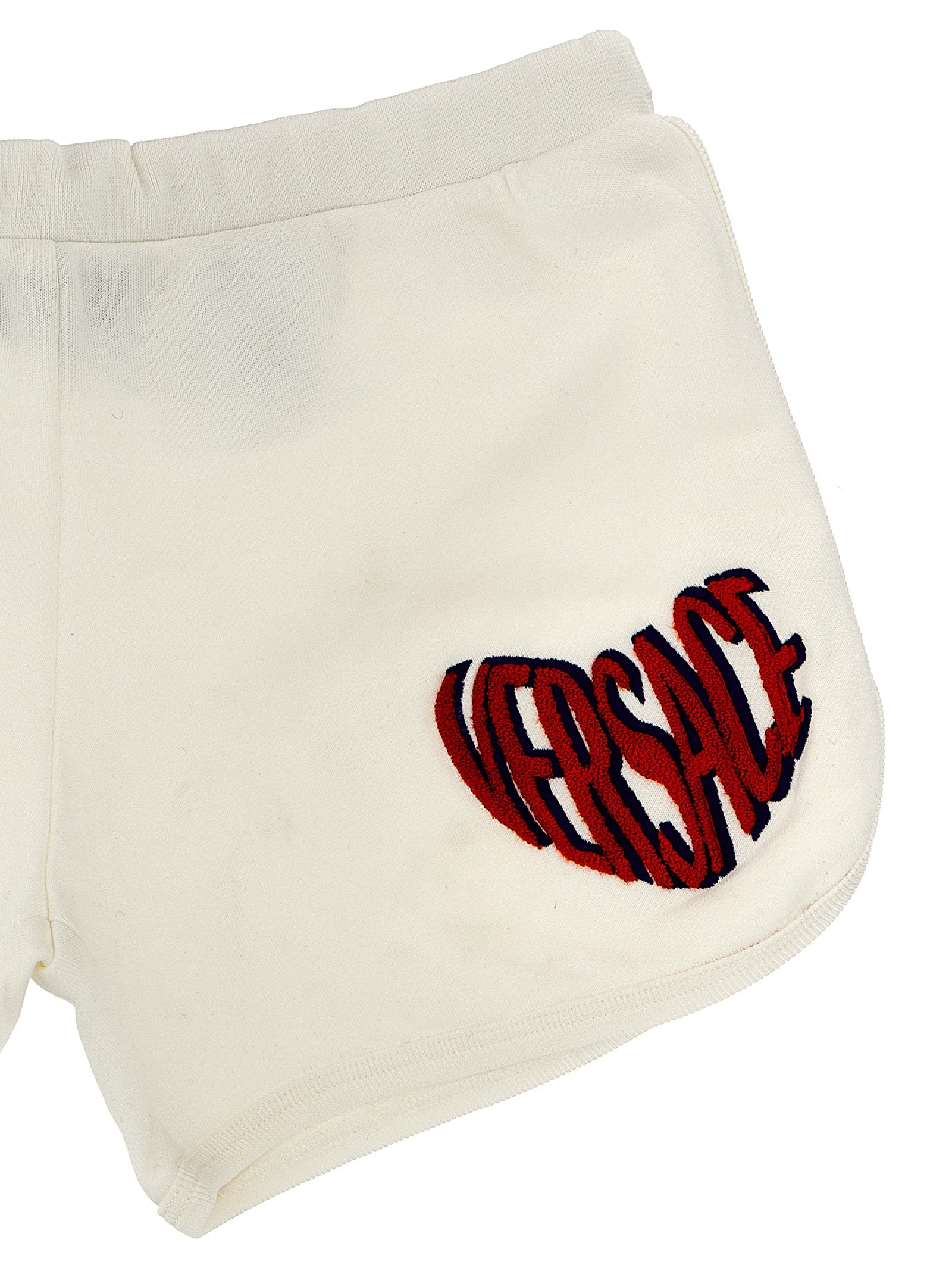 Versace Kids Logo Embroidery Shorts — White Cotton