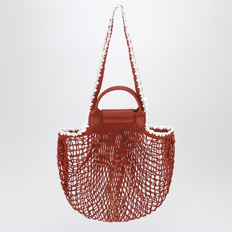 Bolso de malla Longchamp L La Pliage en color terracota