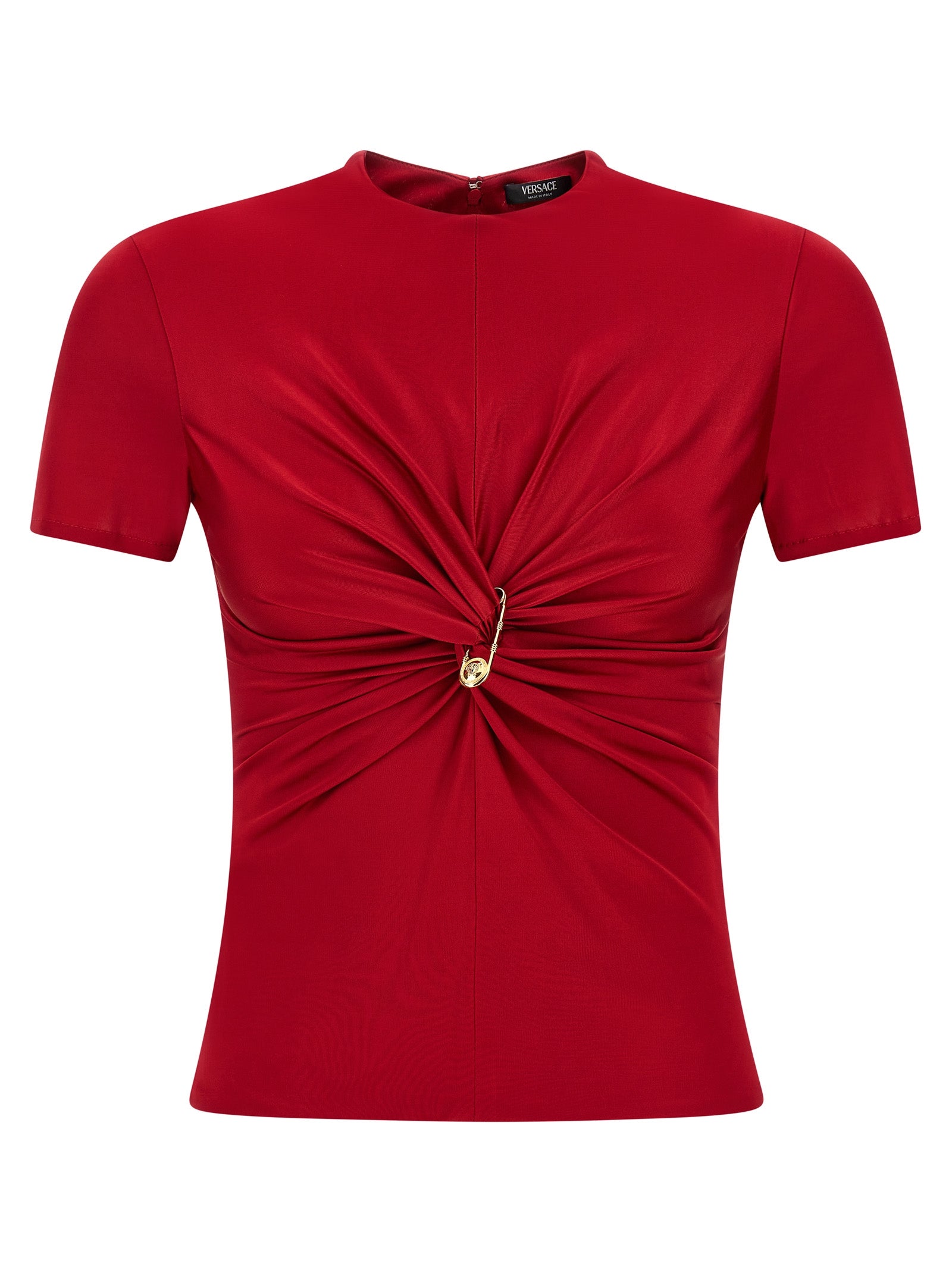 Versace Safety Pin Top — Red Slim-Fit Crew Tee