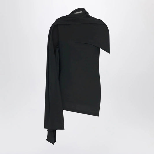 The Row Isadra Top in Black Jersey — Slim Fit Draped Top