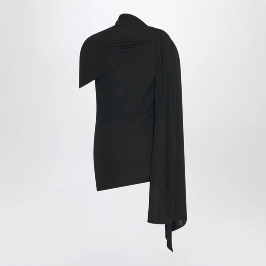 The Row Isadra Top in Black Jersey — Slim Fit Draped Top