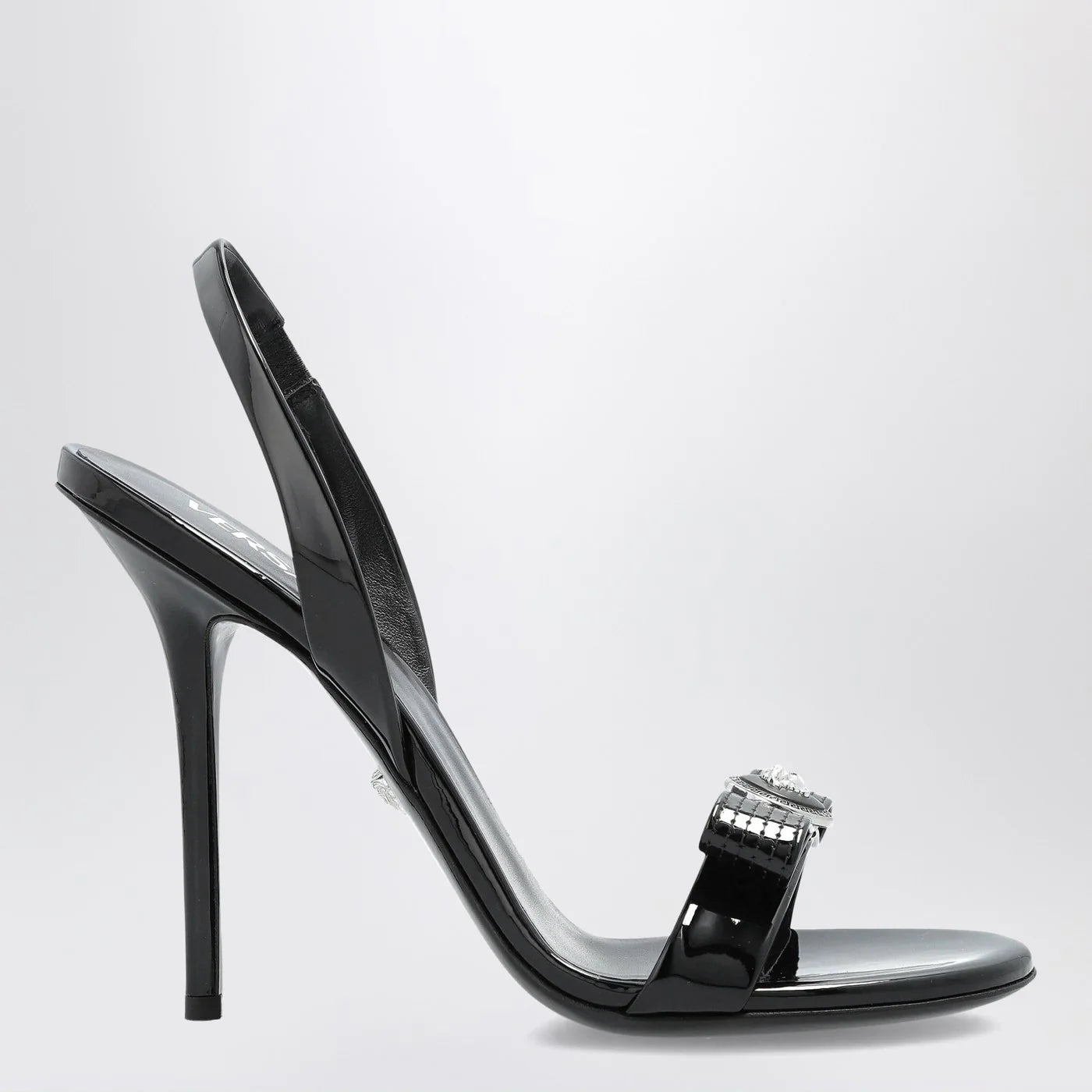 Versace Black Sandals with Medusa Bow — High Heel
