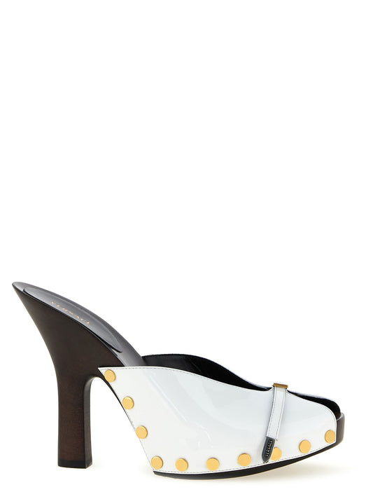 Versace Sassi Clogs Pumps — White/Black Heels