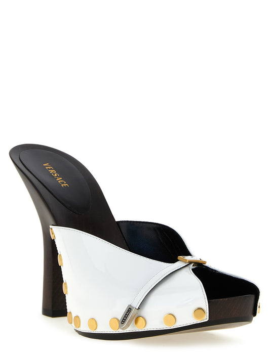 Versace Sassi Clogs Pumps — White/Black Heels