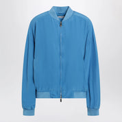 Versace Light blue silk poplin zip blouson