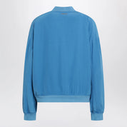 Versace Light blue silk poplin zip blouson