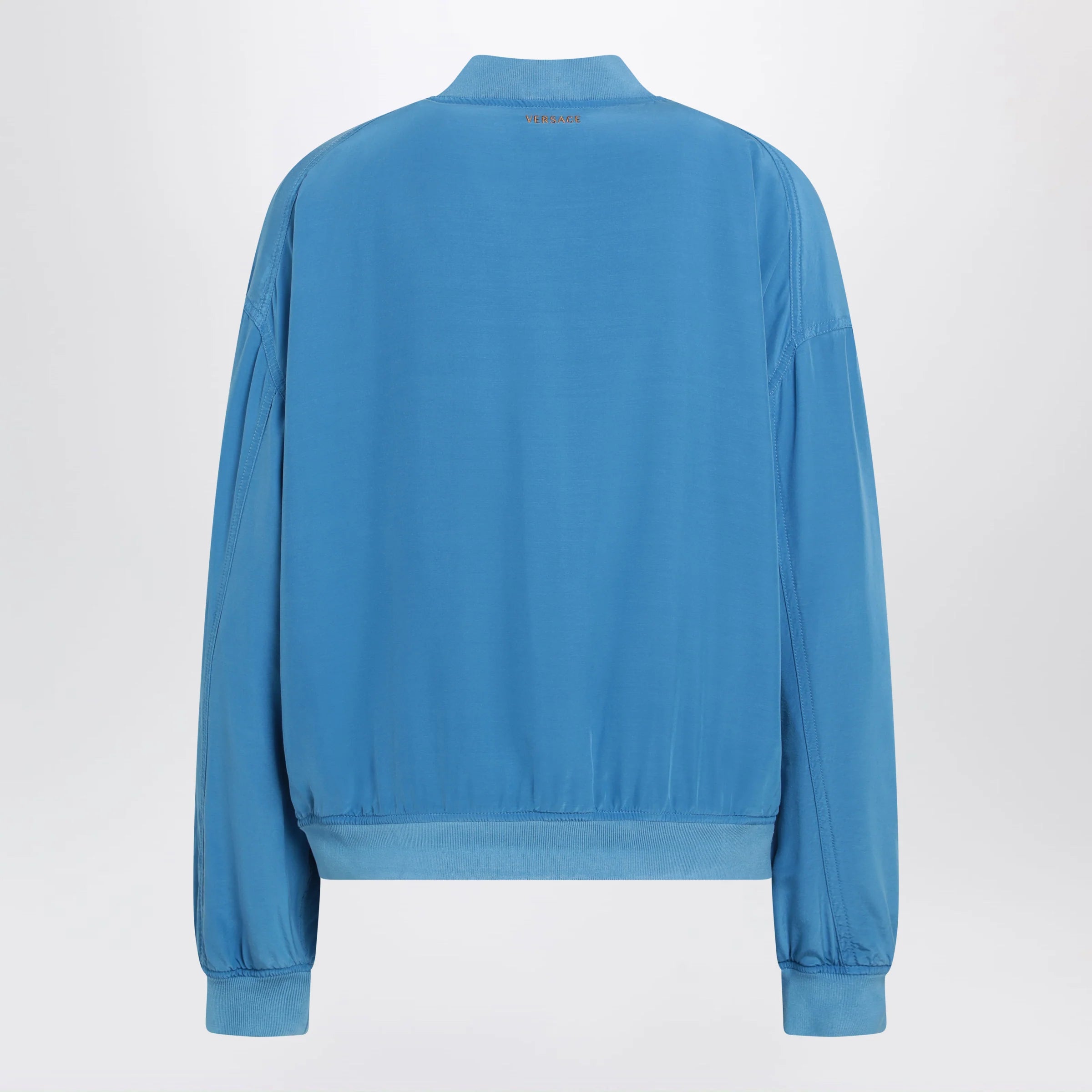 Versace Light blue silk poplin zip blouson