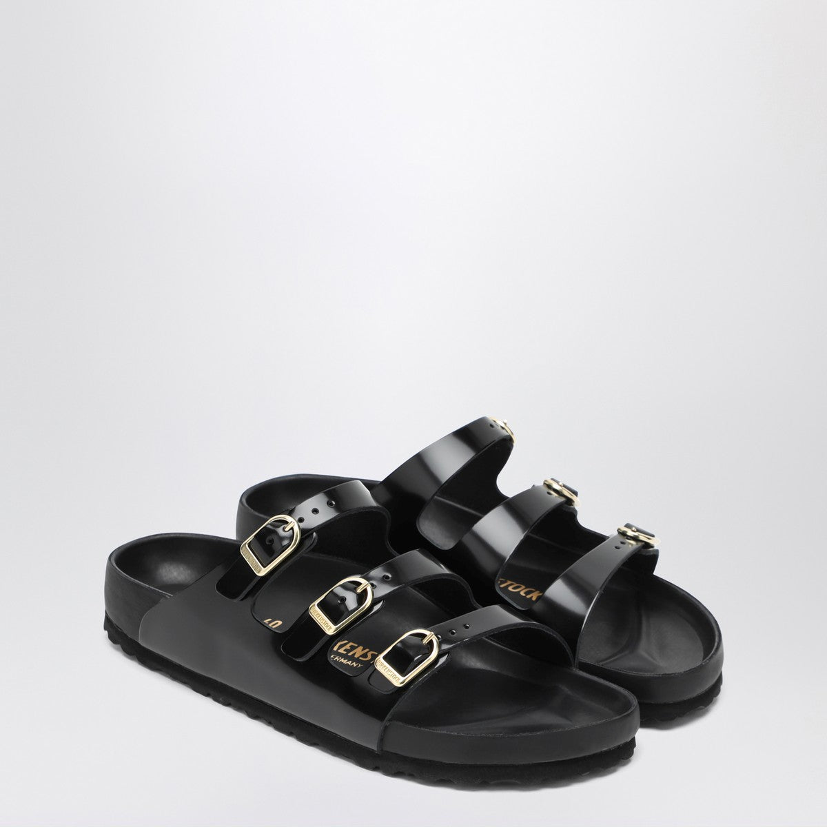 Birkenstock Slide Florida Dbuckle Exquise lucida nera