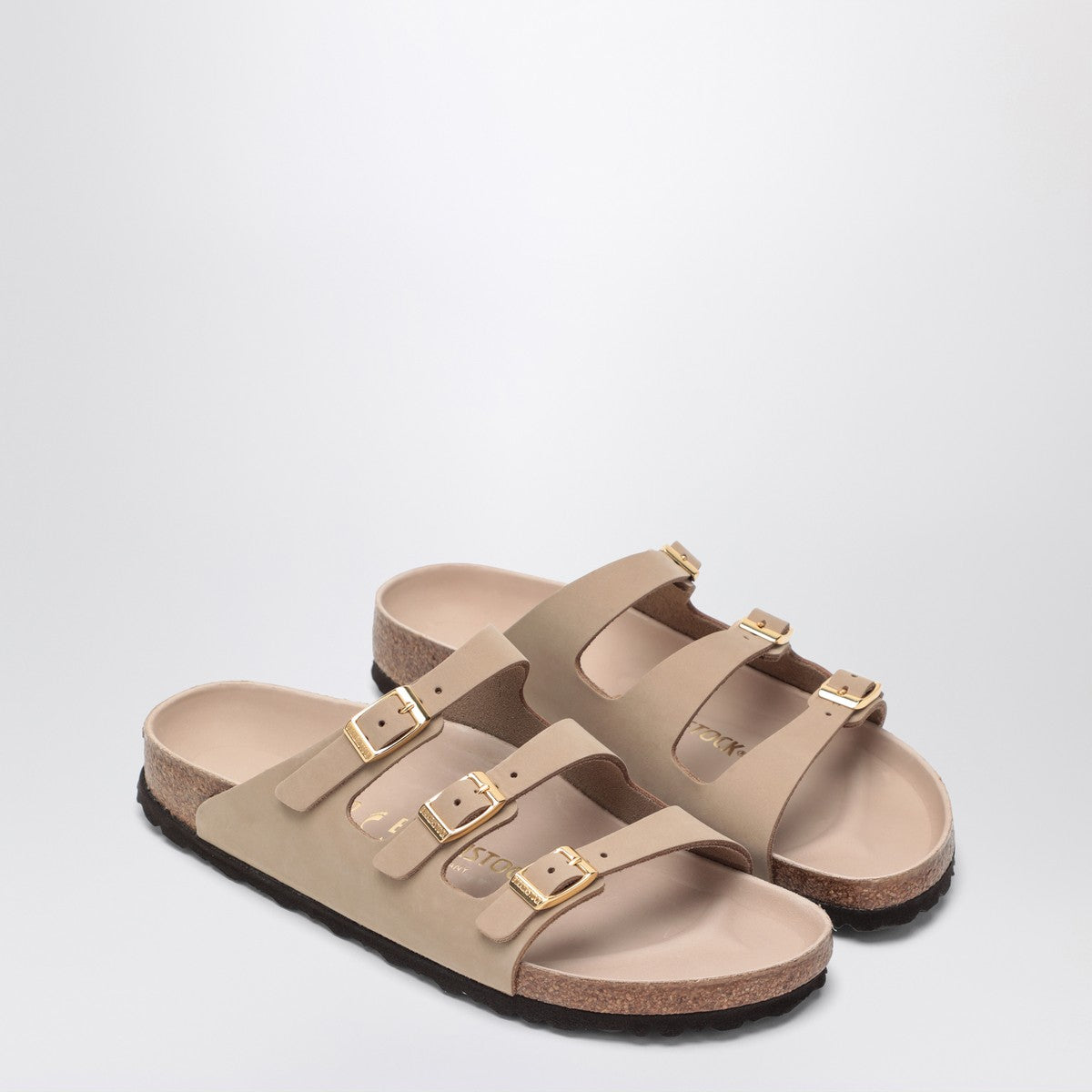 Birkenstock Slipper Florida Sandcastle leather — Beige comfort