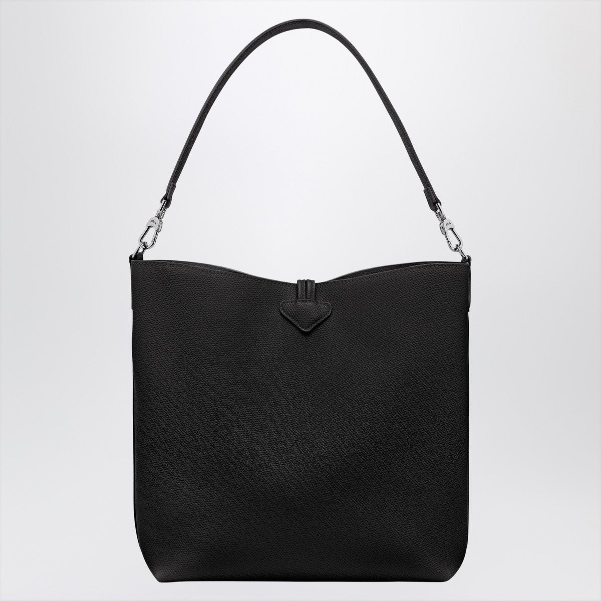 Bolso hobo Longchamp M Le Roseau negro en piel de becerro
