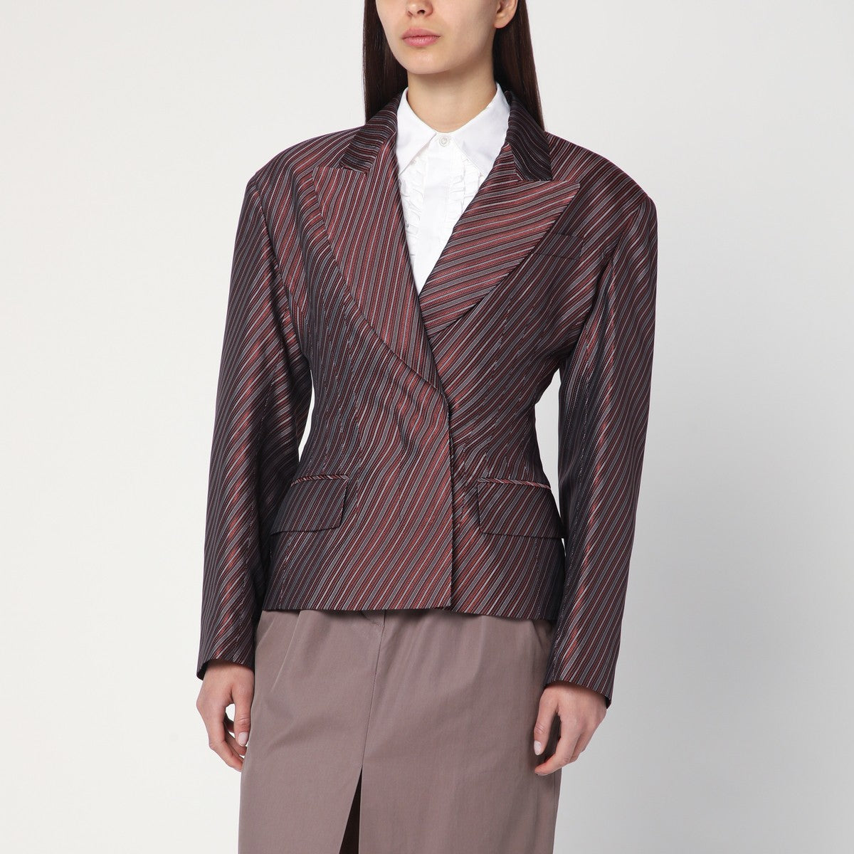 Chaqueta de rayas burdeos con bolas acolchadas de Dries Van Noten
