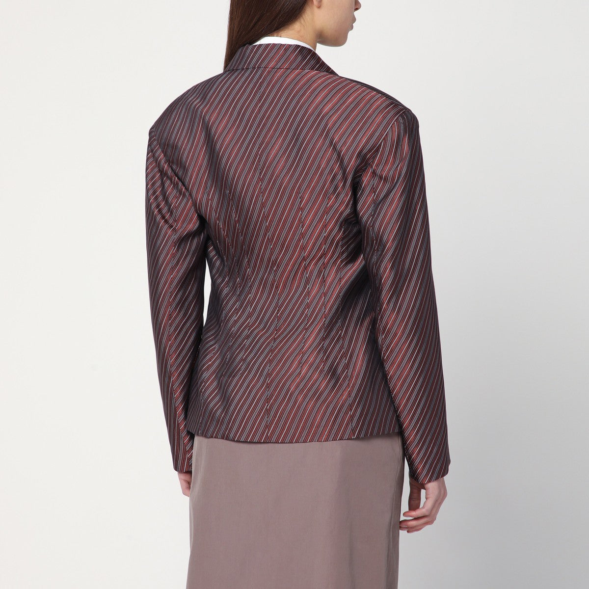 Chaqueta de rayas burdeos con bolas acolchadas de Dries Van Noten