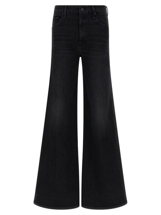Mother The Roller Sneak Jeans — Wide Flared Black Denim