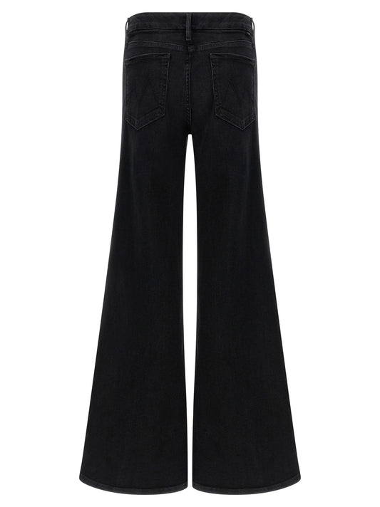 Mother The Roller Sneak Jeans — Wide Flared Black Denim