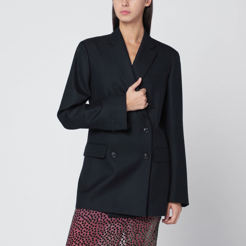 Veste croisée en laine bleu marine Dries Van Noten