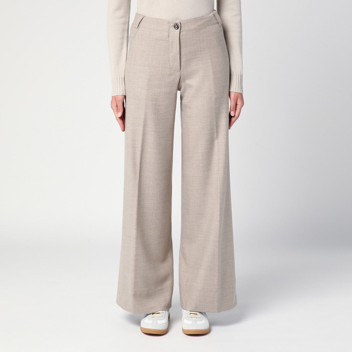 QUELLEDUE Grey Mélange Wool Trousers