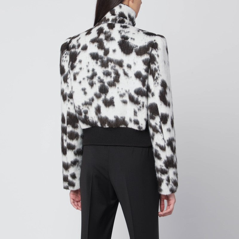 Dries Van Noten Double-breasted bomber with cow pattern in wool blend