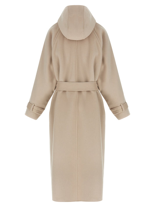Pinko Cartoccio Coat — Beige Wool Wrap Coat, New Arrival