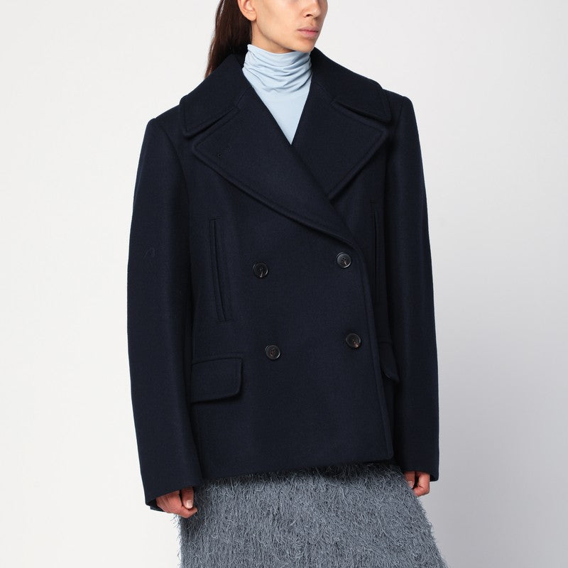 Dries Van Noten navy blue wool-blend double-breasted coat