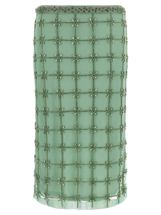 Pinko New Carrieri Midi Skirt in Green with Crystals