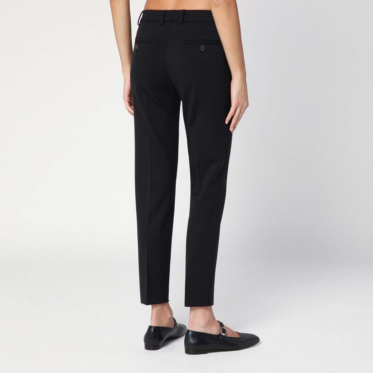 Black wool blend slim trousers — QUELLEDUE