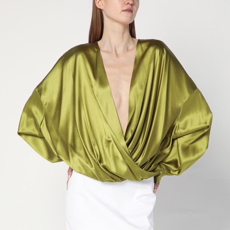 Dries Van Noten Loose Blouse — Olive Green Silk
