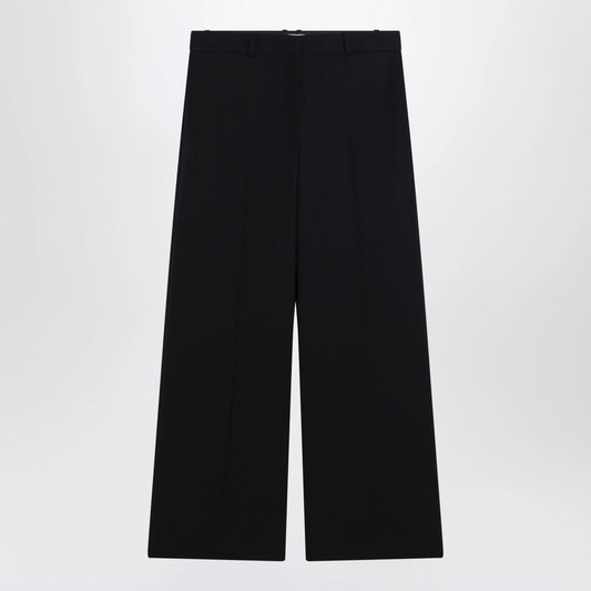 The Row Trousers — Straight‑Leg Wool Gabardine in Dark Navy