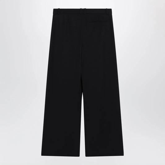 The Row Trousers — Straight‑Leg Wool Gabardine in Dark Navy