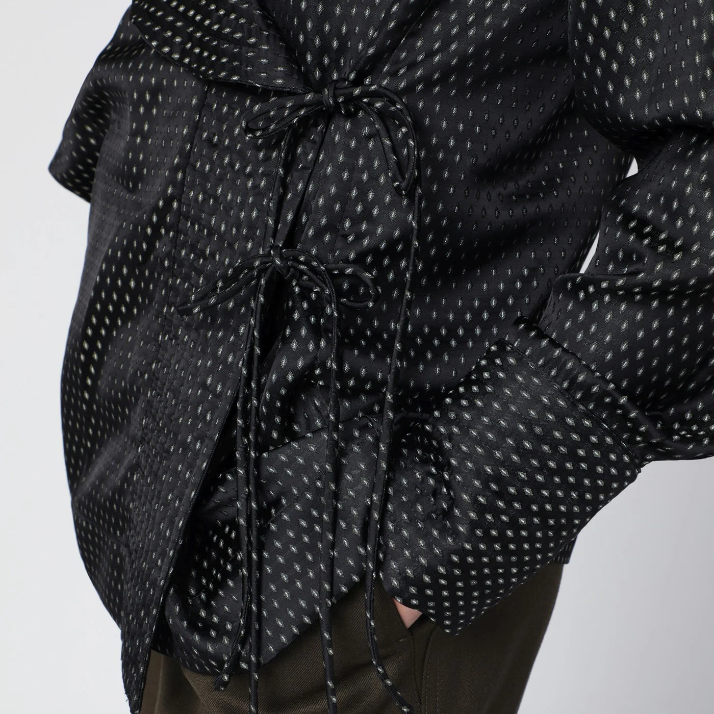 Dries Van Noten Black wrap shirt with jacquard texture