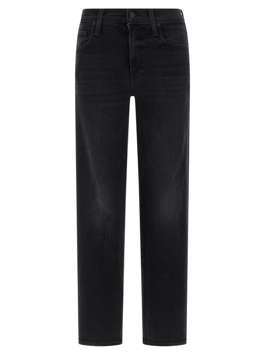 Mother Mid Rise Rambler Zip Flood Jeans — Black, Wide Leg