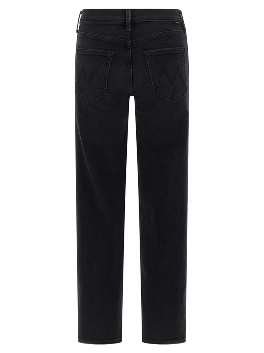 Mother Mid Rise Rambler Zip Flood Jeans — Black, Wide Leg