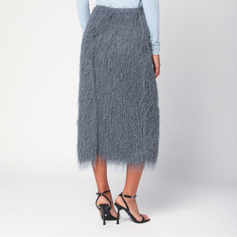 Dries Van Noten dark grey midi skirt with fringes