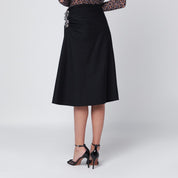 Dries Van Noten navy blue draped skirt with crystal brooch