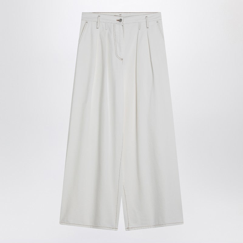 Dries Van Noten Wide white cotton trousers