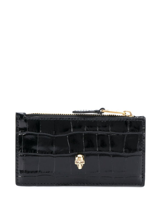 Alexander McQueen Black Leather Skull Zip Wallet