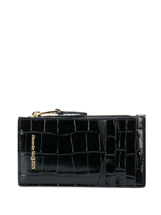 Alexander McQueen Black Leather Skull Zip Wallet