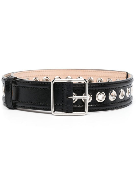 Alexander McQueen Black Leather Belt with Eyelet Detail