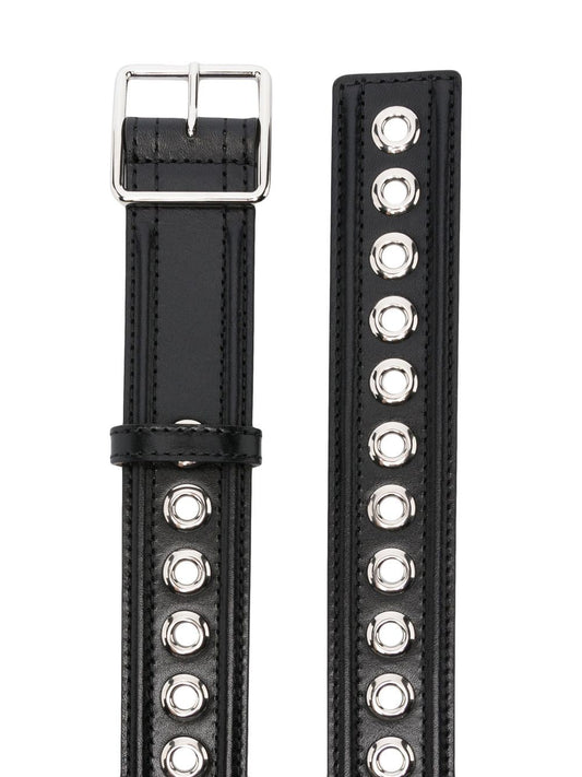 Alexander McQueen Black Leather Belt with Eyelet Detail